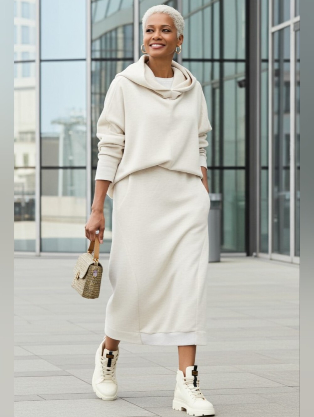 Locker Room Skirt Heather Cream Midi Size S/M